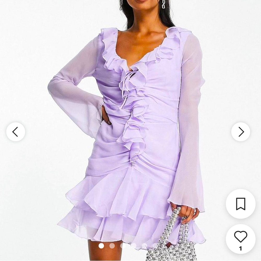 ASOS purple 90s chiffon ruffle front mini dress in lilac size 4